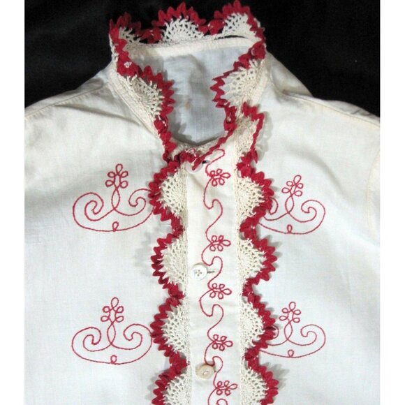 Antique Baby Dressing Christening Gown Red Embroidery Red Crochet Vintage 1920s - Picture 2 of 9